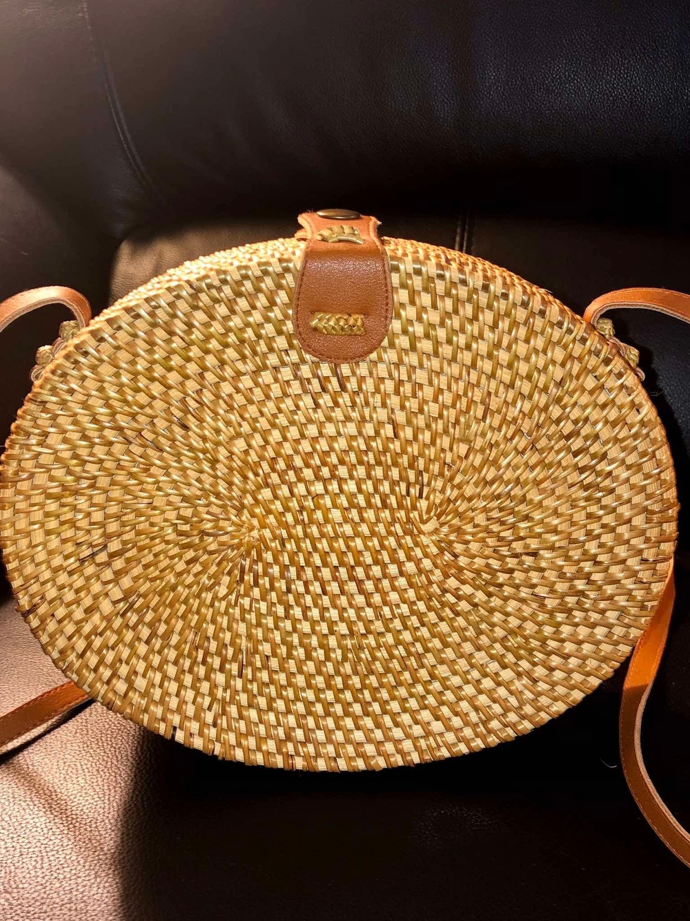 Handmade round rattan crossbody bag